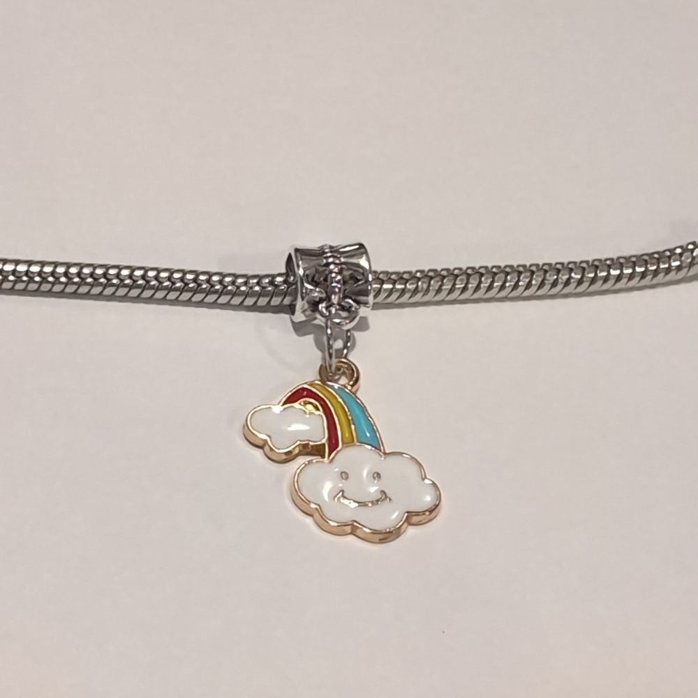 Silver Gold Rainbow Smiley Cloud Enameled Charm for Pandora Style Bracelet‎